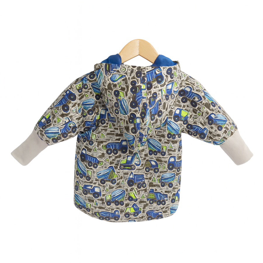 Softshell Jacke Oversize blaue Baufahrzeuge